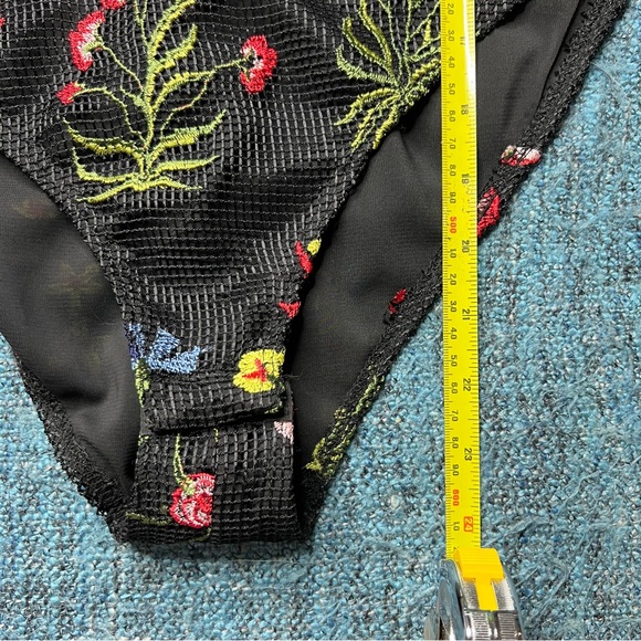 Allen Schwartz Black Mesh Floral Embroidered Bodysuit - Picture 11 of 12